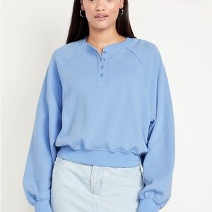 Old Navy NWT SoComfy Oversized Button-Front Sweatshirt Light Blue  Size L Tall